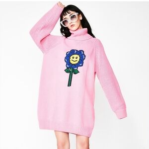 Lazy Oaf Pink Flower Power Sweater Dress S
